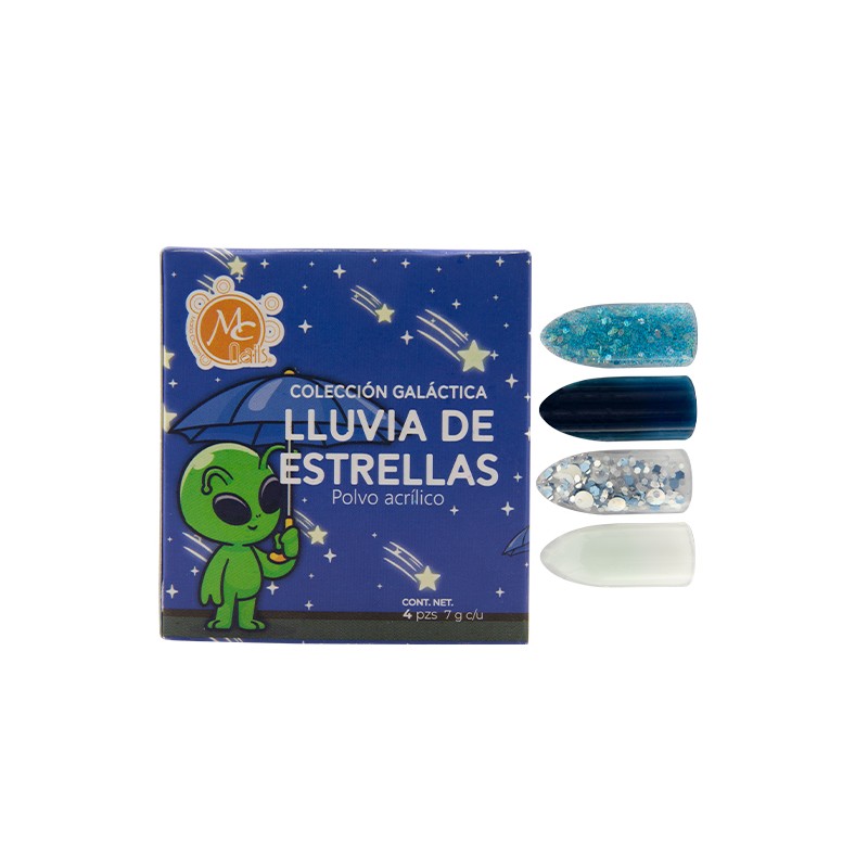 Caja de Polvo Acrilico Galáctica LLUVIA DE ESTRELLAS 4 pz
